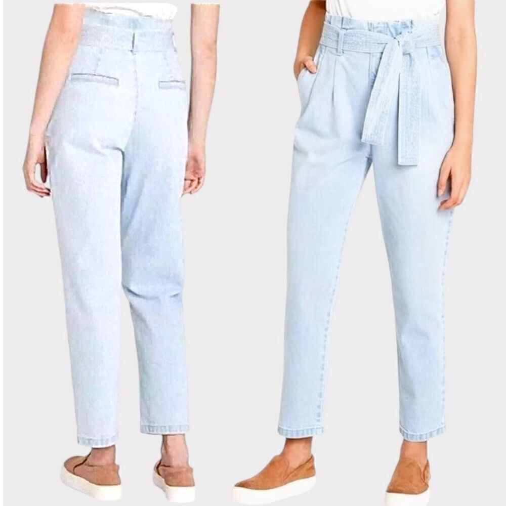 a new day Paperbag High Waist Tapered Jeans With Belt Light Blue Wash Sz 12